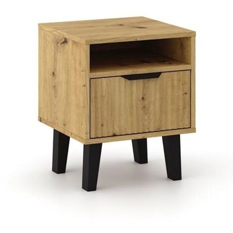 SONIA - Comodino in stile scandinavo - Dimensioni 40x39x48 cm - 1 ripiano + 1 cassetto scanalati - Rovere