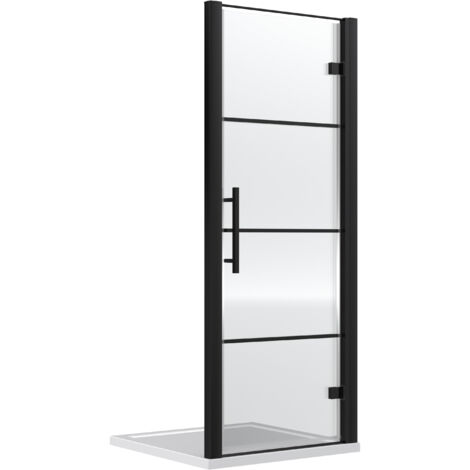 Sonic 8mm Toughened Safety Glass Hinged Shower Door, Black, 800mm - Balterley