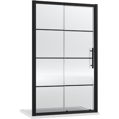 Sonic 8mm Toughened Safety Glass Single Sliding Shower Door, Black, 1200mm - Balterley