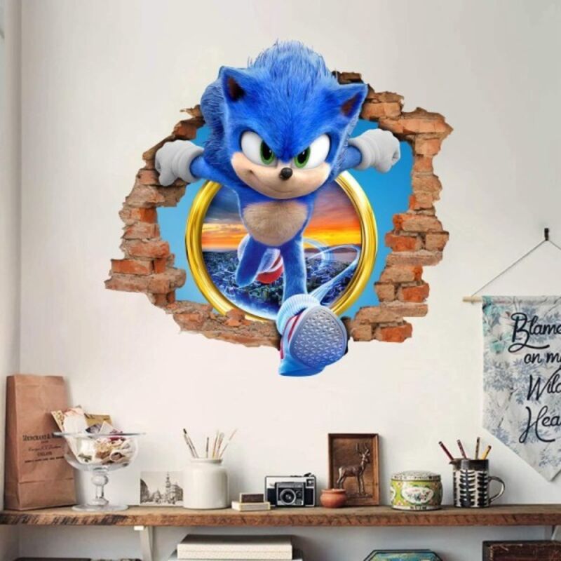 Sticker mural décoratif Sonic, fond mural de chambre d'enfant à motif dessin animé
