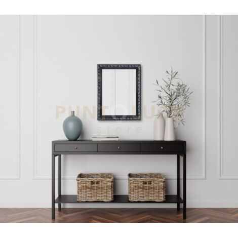 SONJA SPECCHIO DA PARETE CON CORNICE LAVORATA CON GANCI X INSTALLAZIONE ORIZZONTALE E VERTICALE 55X70CM NERO ARGENTO