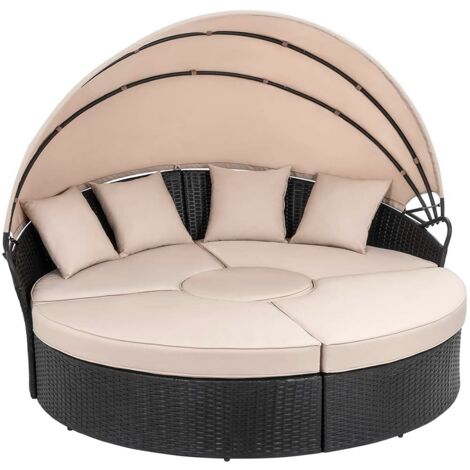 Sonneninsel 180CM Rattan Tisch Sonnenliege Polyrattan Gartenmuschel Sonnenliege