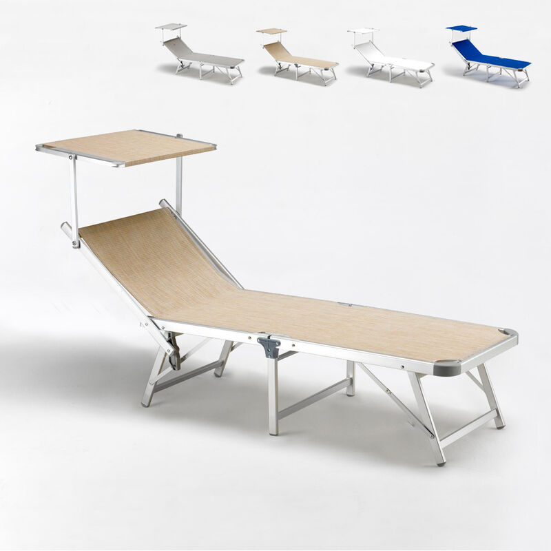 Sonnenliege aus Aluminium klappbar mit Sonnenschutz für Strand Meer