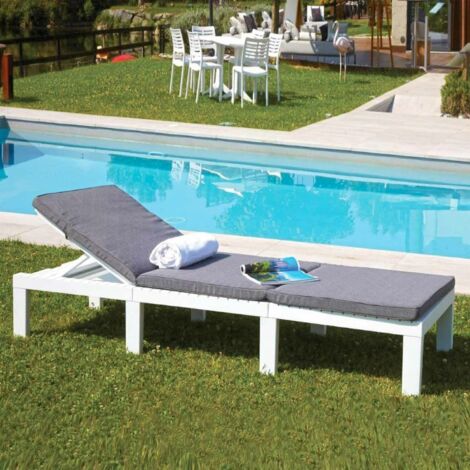 Sonnenliege Caserta, Verstellbarer Liegestuhl für den Garten, Kinderbett für den Außenbereich, 100 % Made in Italy, Cm 195x65h78, Weiß