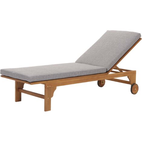 Sonnenliege HHG-990, Gartenliege Relaxliege Liegestuhl, Massiv-Holz Akazie MVG-zertifiziert Kissen grau