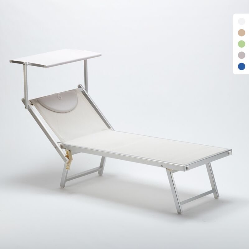 Sonnenliege Luxus Italienische Strandliege mit Dach Alu ITALIA Weiß