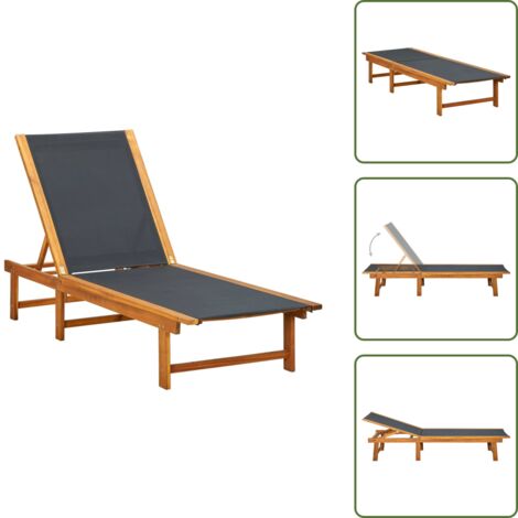 Sonnenliege Massivholz Akazie und Textilene - Holz Liege - Gartenliege - Sonnenliege - Akazienschwarz - Outdoor Möbel