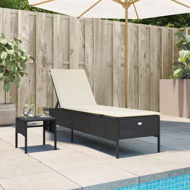 Vidaxl - Sonnenliege Mit Tisch Und Auflage Schwarz Poly-rattan