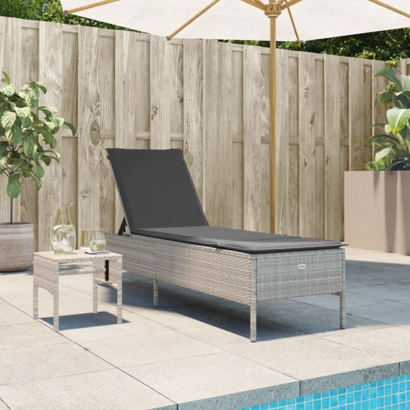 Sonnenliege Mit Tisch Und Auflage Hellgrau Poly Rattan - Vidaxl