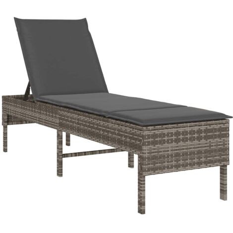 Sonnenliege mit Auflage Grau 55x200x44 cm Poly Rattan vidaXL
