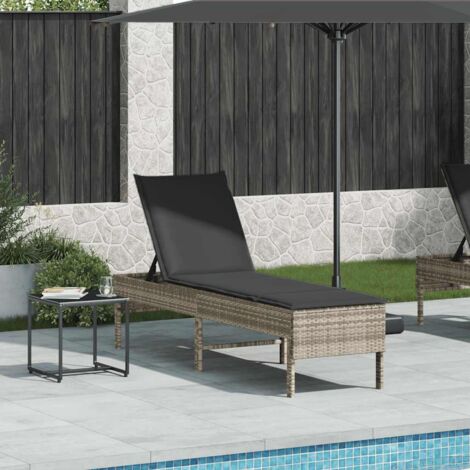 Sonnenliege mit Auflage Hellgrau 55x200x44 cm Poly Rattan vidaXL