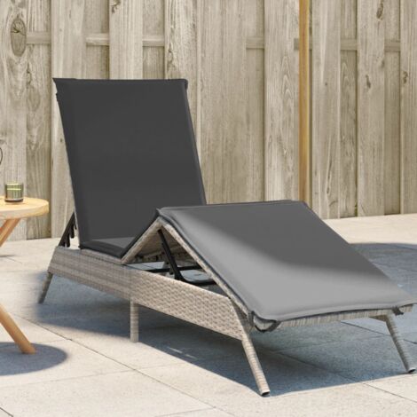 Sonnenliege mit Auflage Hellgrau Poly Rattan vidaXL