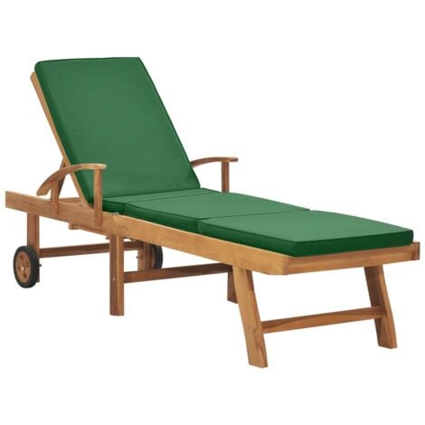 Sonnenliege mit Auflage Massivholz Teak Grün vidaXL