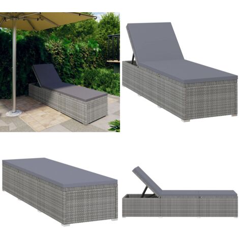 Sonnenliege mit Auflage Poly Rattan Grau - Sonnenliege - Gartenliege - Lounge Chair - Poolliege - Outdoor Möbel - Home & Living