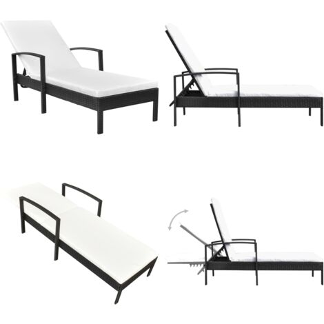 Sonnenliege mit Auflage Poly Rattan Schwarz - Sonnenliege - Gartenmöbel - Outdoor Möbel - Relaxliege - Poolliege - Home & Living
