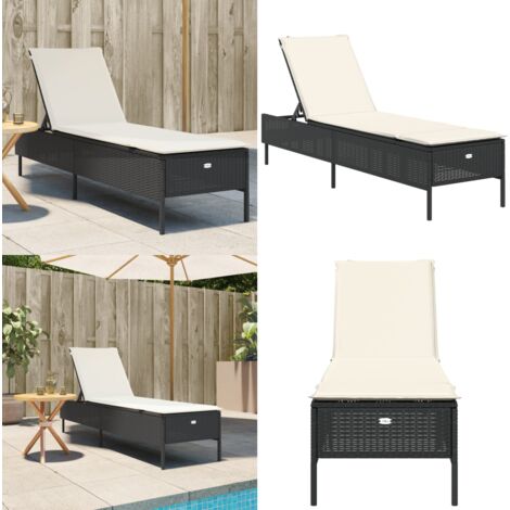 Sonnenliege mit Auflage Schwarz Poly-Rattan - Sonnenliege - Gartenliege - Relaxsessel - Outdoormöbel - Poolliege - Home & Living