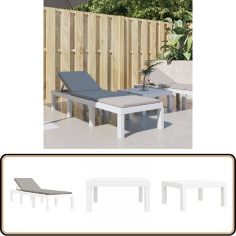 Sonnenliege mit Auflagen Weiß PP - Sonnenliege - Gartenmöbel - Lounge Möbel - Outdoor Möbel - Relax Liege