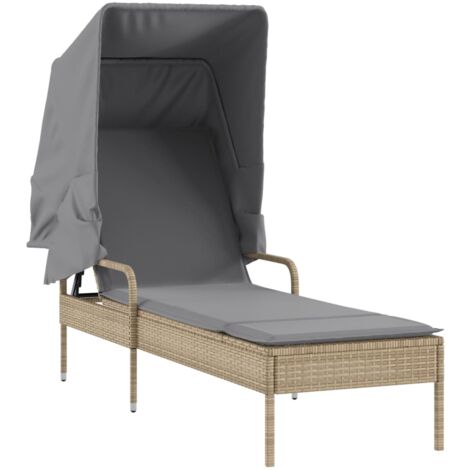 Sonnenliege mit Dach Beige Poly Rattan vidaXL