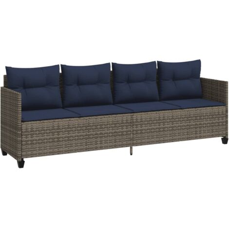 Sonnenliege mit Kissen Grau Poly Rattan vidaXL