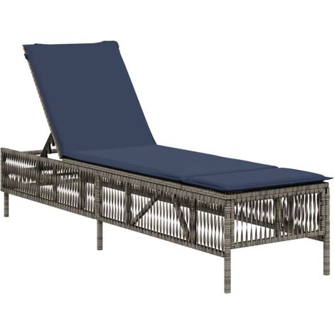 Sonnenliege mit Kissen Grau Poly Rattan vidaXL