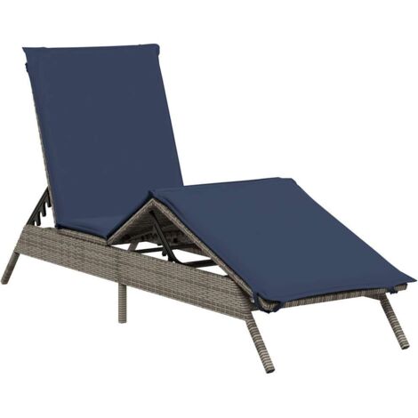 Sonnenliege mit Kissen Grau Poly Rattan vidaXL