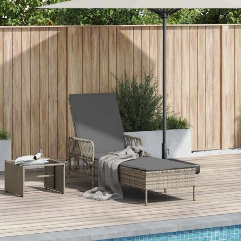 Sonnenliege mit Kissen Hellgrau 157 x 55 x 92cm Poly-Rattan vidaXL