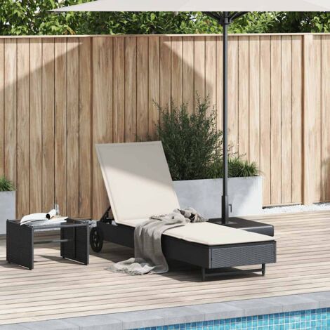 Sonnenliege mit Rollen und Auflage Schwarz Poly Rattan vidaXL