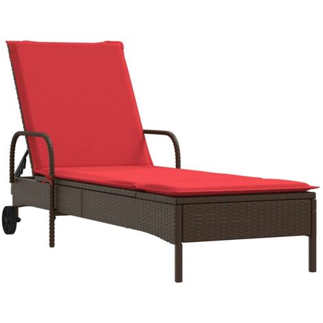 Sonnenliege mit Rollen und Kissen Braun Poly Rattan vidaXL
