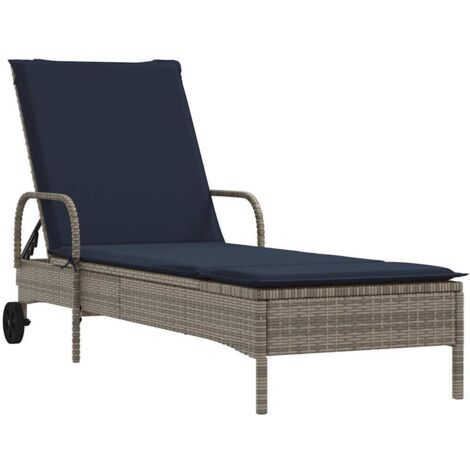 Sonnenliege mit Rollen und Kissen Grau Poly Rattan vidaXL