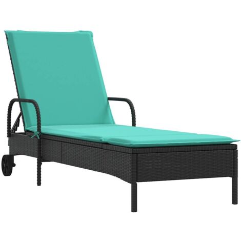 Sonnenliege mit Rollen und Kissen Schwarz Poly Rattan vidaXL