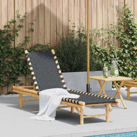 Sonnenliege mit schwarzem gewebtem Gurtband 55x200x30 cm Bambus vidaXL