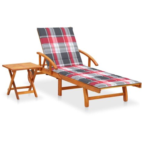 Sonnenliege mit Tisch und Auflage Akazie Massivholz