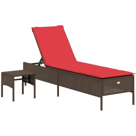Sonnenliege mit Tisch und Kissen Braun Poly Rattan vidaXL
