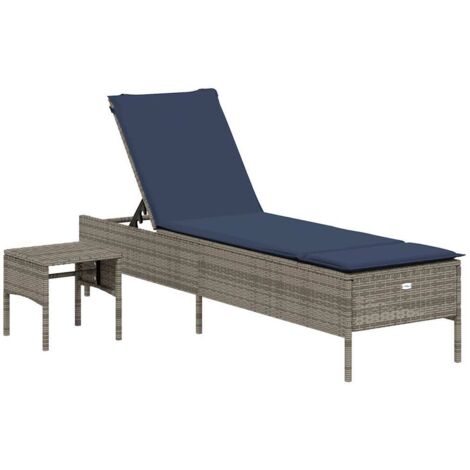 Sonnenliege mit Tisch und Kissen Grau Poly Rattan vidaXL