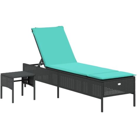 Sonnenliege mit Tisch und Kissen Schwarz Poly Rattan vidaXL