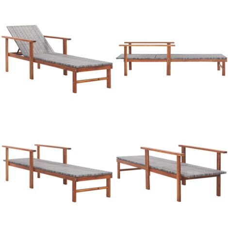 Sonnenliege Poly Rattan und Massivholz Akazie Grau - Sonnenliege - Gartenliege - Poolliege - Relaxliege - Outdoor Möbel - Home & Living