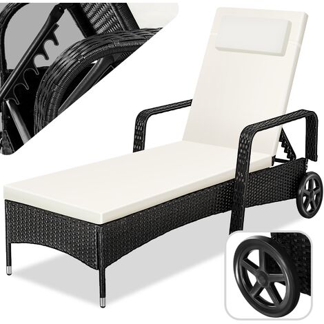 Sonnenliege Rattan mit Rollen - Gartenliege, Liegestuhl, Relaxliege