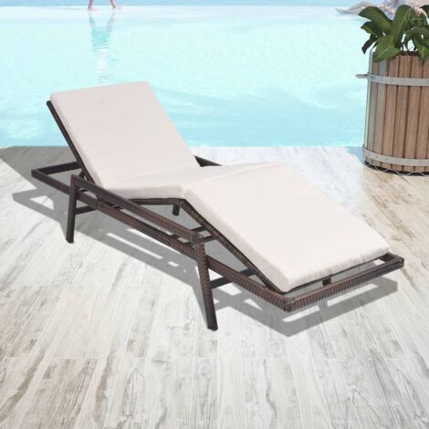 Sonnenliege，Liegestuhl mit Auflage Poly Rattan Braun vidaXL