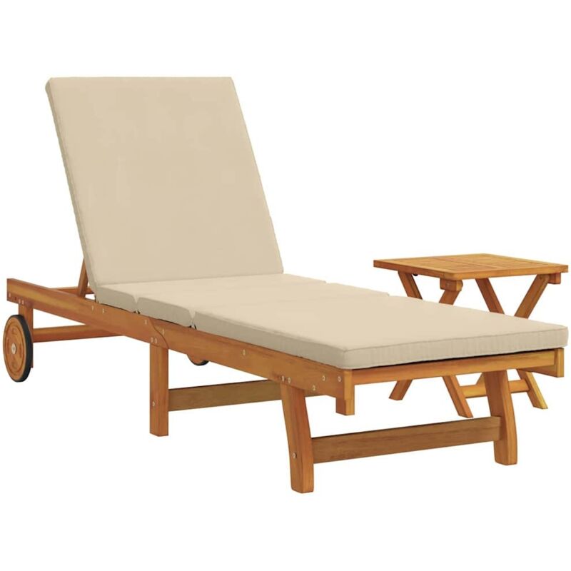 Vidaxl Roll-sonnenliege Mit Tisch Und Kissen Aus Massivem Akazienholz