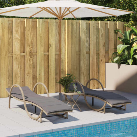 Sonnenliegen 2 Stk. mit Auflagen Beige Poly Rattan vidaXL