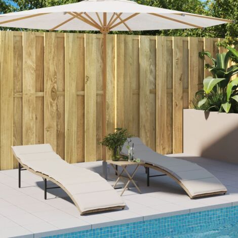 Sonnenliegen 2 Stk. mit Auflagen Beige Poly Rattan vidaXL
