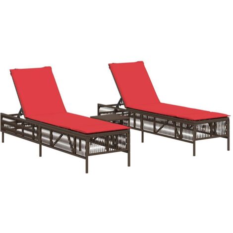Sonnenliegen 2 Stk. mit Tisch Braun Poly Rattan vidaXL