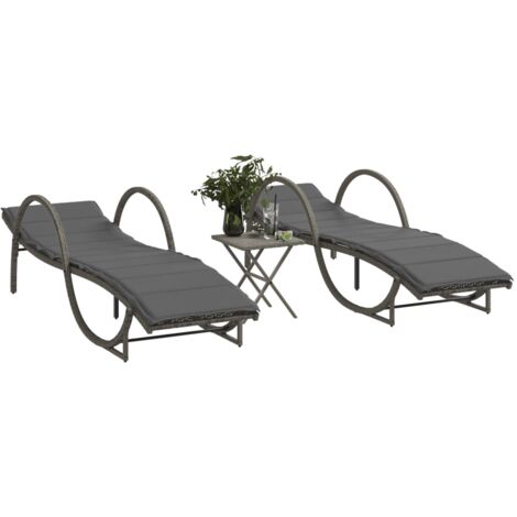 Sonnenliegen 2 Stk. mit Tisch Grau Poly Rattan vidaXL