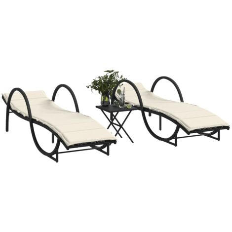 Sonnenliegen 2 Stk. mit Tisch Schwarz Poly Rattan vidaXL