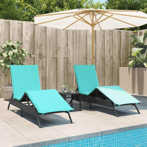 Sonnenliegen 2 Stk. mit Tisch Schwarz Poly Rattan vidaXL