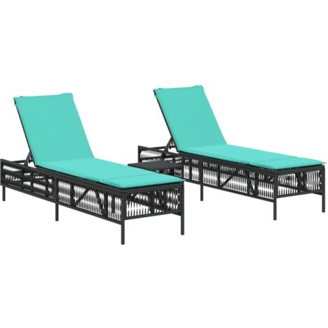 Sonnenliegen 2 Stk. mit Tisch Schwarz Poly Rattan vidaXL