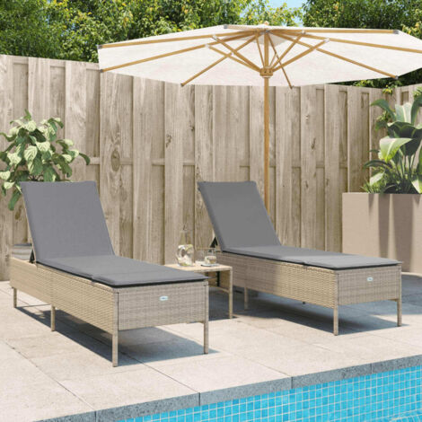 Sonnenliegen mit Auflagen 2 Stk. Beige Poly Rattan vidaXL238352