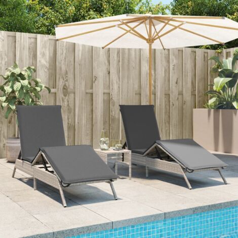 Sonnenliegen mit Auflagen 2 Stk. Hellgrau Poly Rattan vidaXL