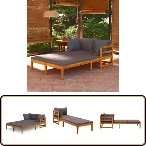 Sonnenliegen mit Dunkelgrauen Kissen 2 Stk. Akazienholz - Gartenmöbel - Holz Gartenmöbel - Akazienholz Gartenmöbel - Lounge Sessel - Sonnenliegen Set