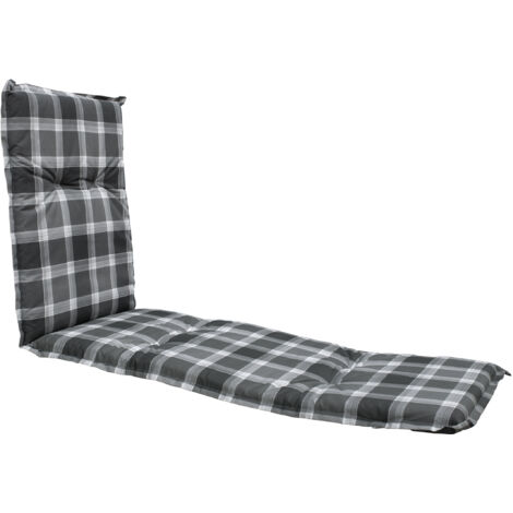 Sonnenliegen Polster Auflage mit Karo Muster grau - 190 x 60 cm - Universal Kissen für Gartenliegen - Liegestuhl Auflage Deckchair Liegekissen Liegenauflage